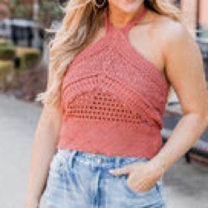 Terracotta Halter Neck Crochet Tank